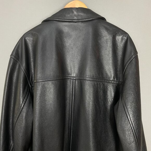 J. Crew‎ Leather Jacket Car Coat Men Black Size XL Wool Lining Lapel Button-Up - Picture 6 of 16